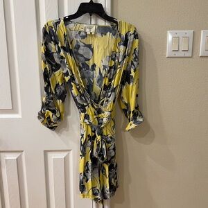 Anthropologie Elevenses Yellow w/ Gray Floral Somerset Romper Size S